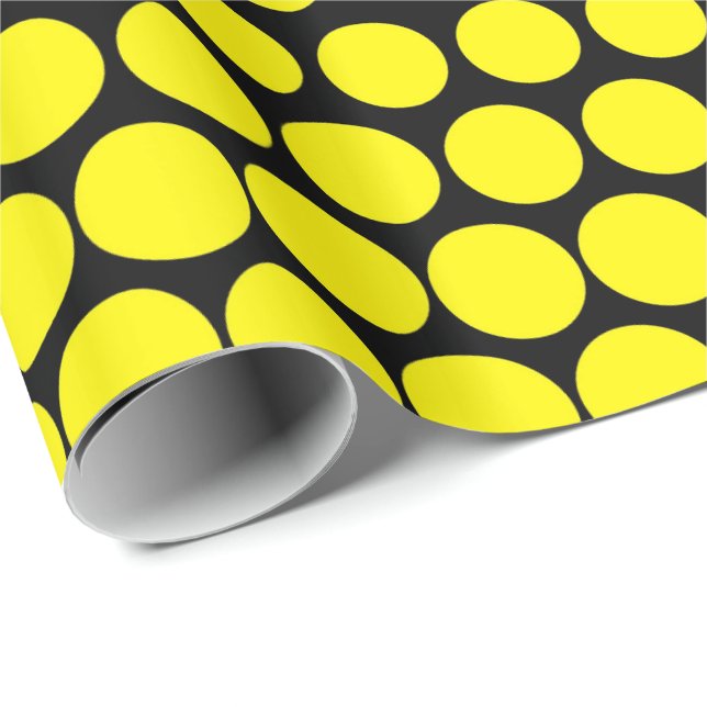 Papel De Regalo Cadmio amarillo Polka Dot moderno negro (Esquina del rollo)