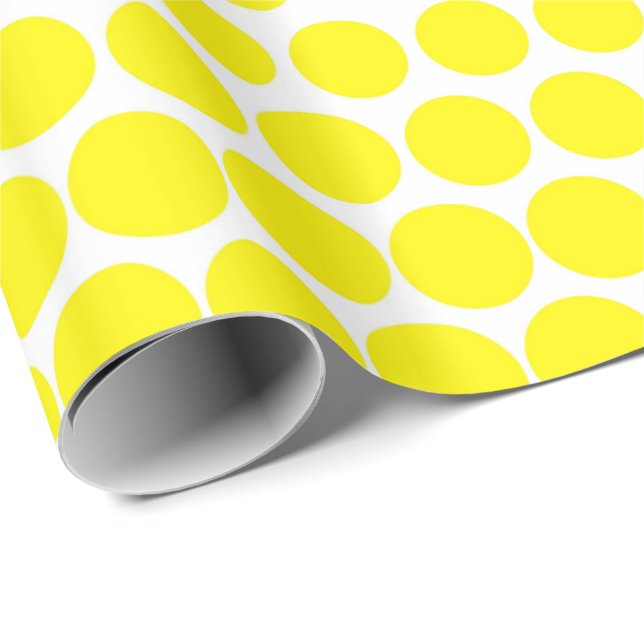 Papel De Regalo Cadmio Polka Amarillo Punto Blanco moderno (Esquina del rollo)