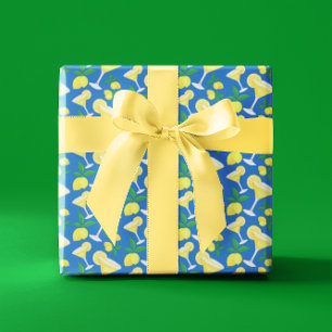 Papel De Regalo Cae limón amarillo perrito retro sobre azul