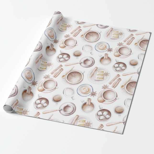 Papel De Regalo Café acuarela, pastel y cacao (Desenrollado)