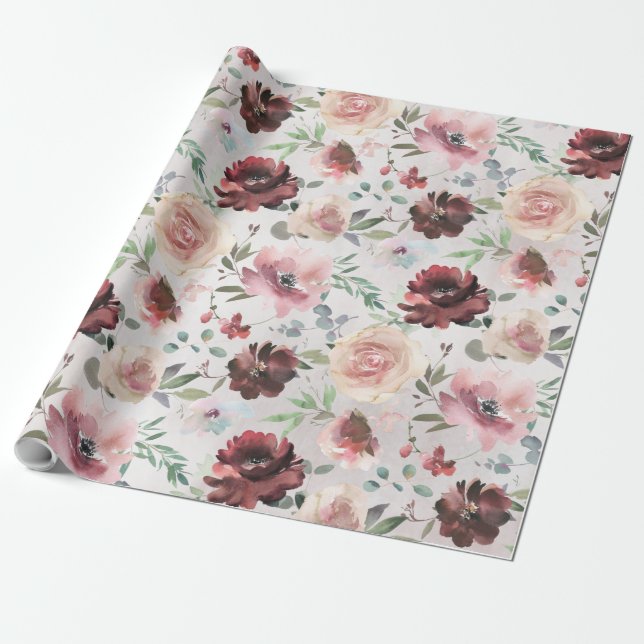 Papel De Regalo Café Borgoña Peony Rosa y Jardín de Rosas Mondial (Desenrollado)