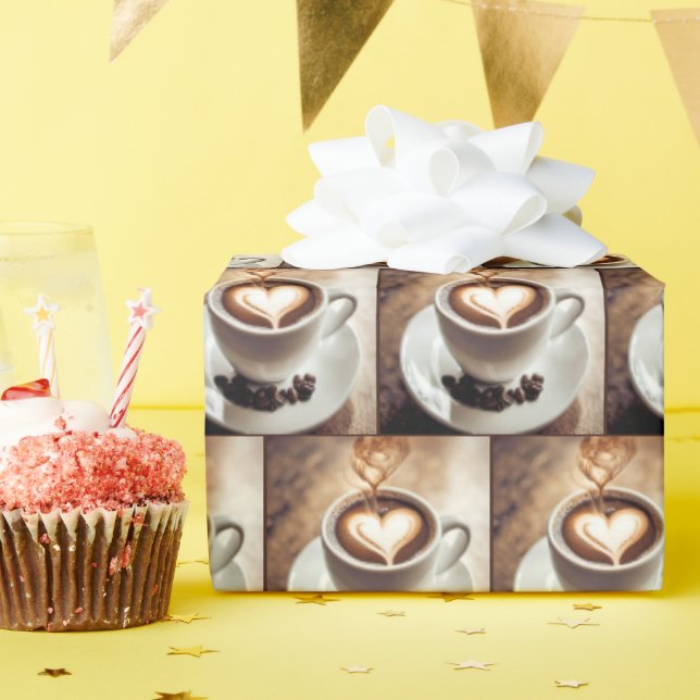 Papel De Regalo Café con corazón y frijoles (Fiesta de cumpleaños )