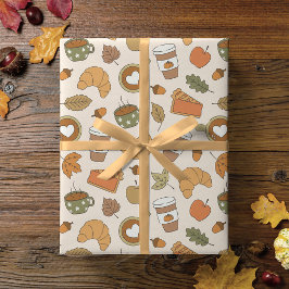Papel De Regalo Café de Otoño Especias de Calabaza Hojas de Otoño 