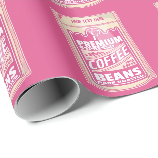Papel De Regalo Café espresso premium frijoles de comida rosa pop  (Esquina del rollo)