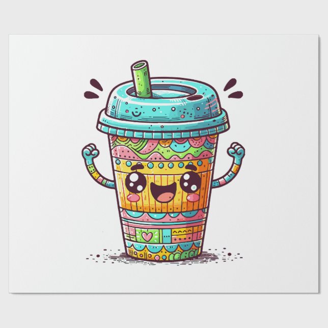 Papel De Regalo Café Kawai (Superficie plana)