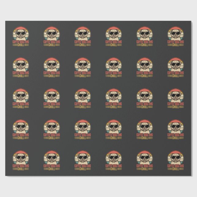 Papel De Regalo Café Perros y Pug Retro Chill (Superficie plana)
