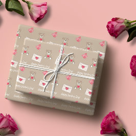 Papel De Regalo Café Rubor con oso, corazón y mensaje Personalizad