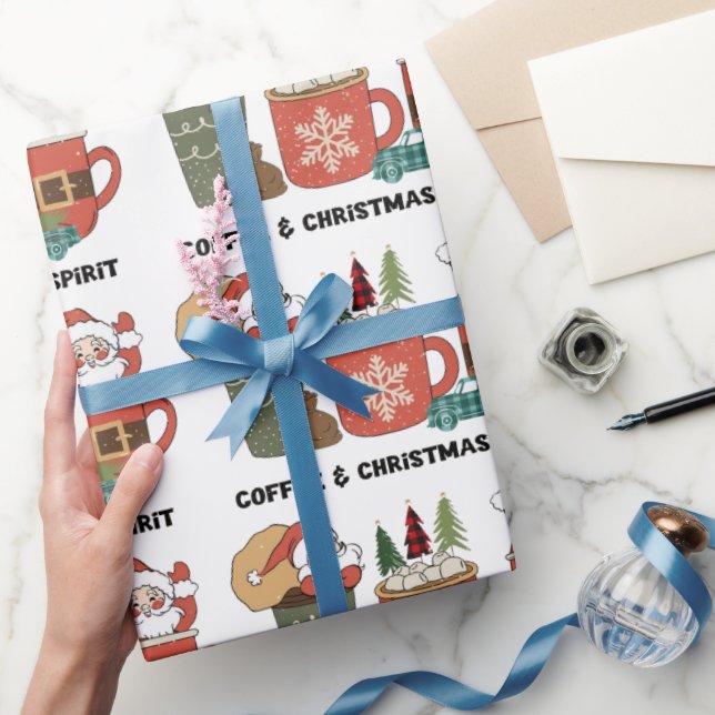 Papel De Regalo Café Y Espíritu Navidad (Regalar)