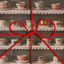 Papel De Regalo Café Y Té Cups En Un Estante De Patrón De Fotograf