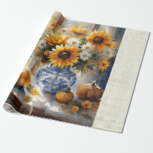 Caída Calabaza Girasol Floral Azul Azul Decoración