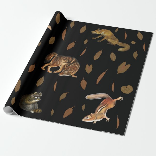 Papel De Regalo Caída de animales forestales hojas otoñales (Desenrollado)