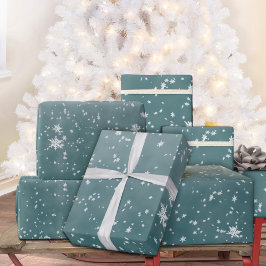 Papel De Regalo Caída de Copos de Nieve Invierno Cielo Azul Spruce