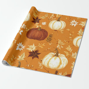Papel De Regalo Caída de la acuarela de calabaza y Acción de Graci