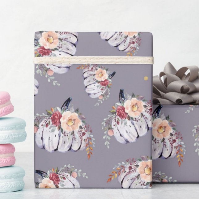 Papel De Regalo Caída de la acuarela floral púrpura gris (Subido por el creador)