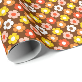 Papel De Regalo Caída Retro Flores de Otoño Patrón Marrón