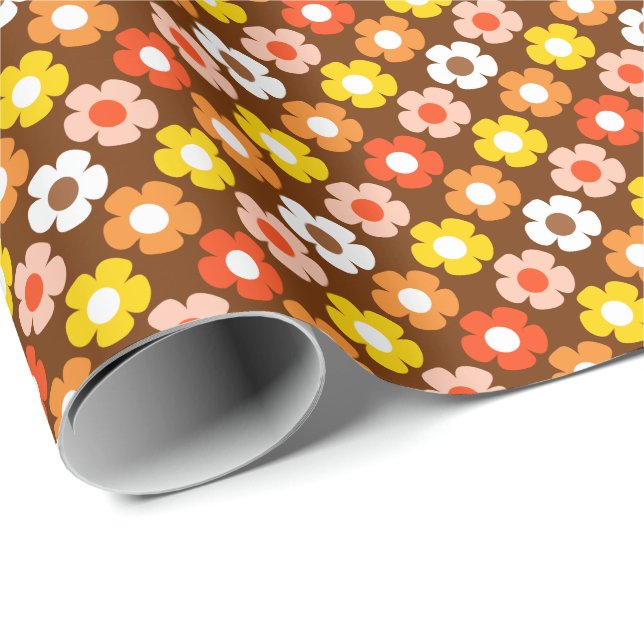 Papel De Regalo Caída Retro Flores de Otoño Patrón Marrón (Esquina del rollo)