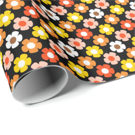 Papel De Regalo Caída Retro Flores de Otoño Patrón Negro
