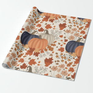 Papel De Regalo Caída Rustica Calabazas de otoño flores silvestres