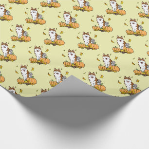 Papel De Regalo Caída Siberian Husky (rojo) Calabazas deja de lado