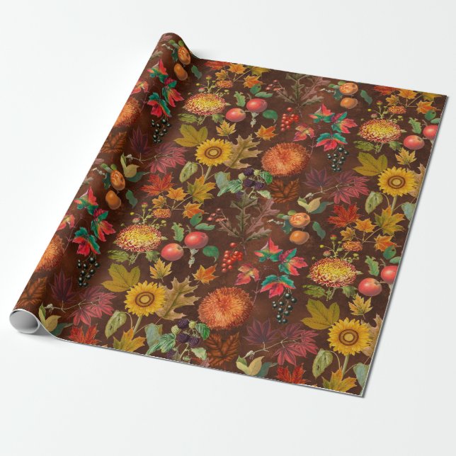 Papel De Regalo Caída Vintage deja girasoles otoñales (Desenrollado)