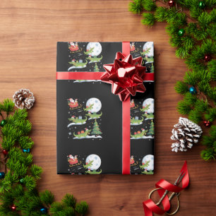 Papel De Regalo Caimán montando trineo de Santa Navidad divertida