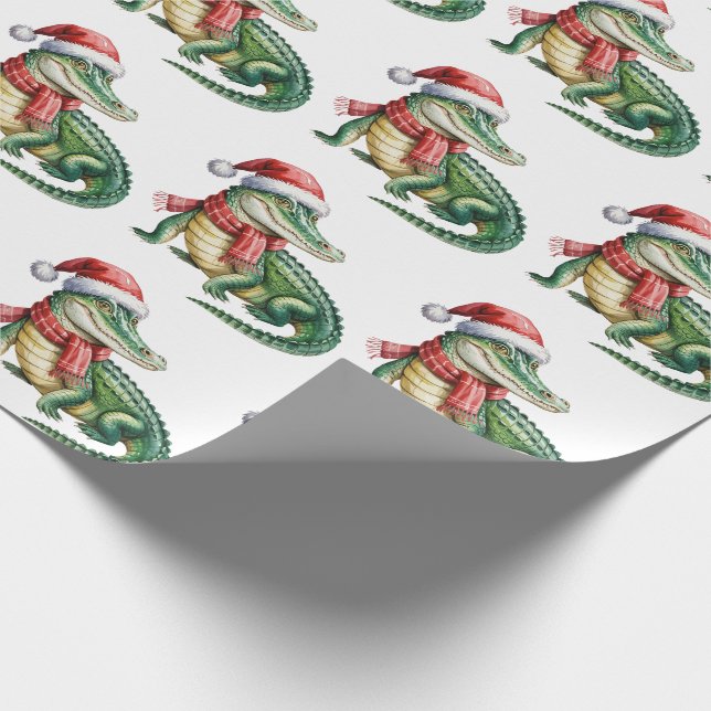 Papel De Regalo Caimanes-Cocodrilos Navideños Patrón de Moda  (Esquina)