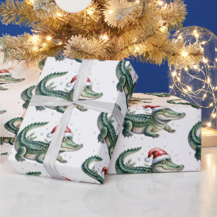 Papel De Regalo Caimanes-Cocodrilos Navideños Patrón de Moda