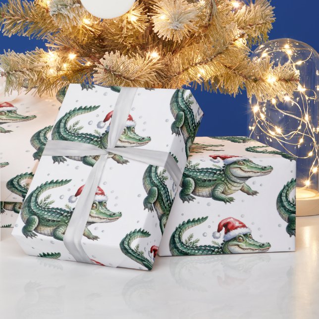 Papel De Regalo Caimanes-Cocodrilos Navideños Patrón de Moda  (Vacaciones)