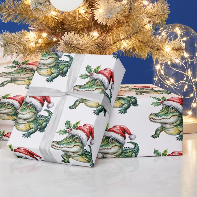 Papel De Regalo Caimanes-Cocodrilos Patrón Navideño de Moda  (Vacaciones)