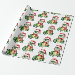 Papel De Regalo Caimanes-Cocodrilos Patrón Navideño de Moda 
