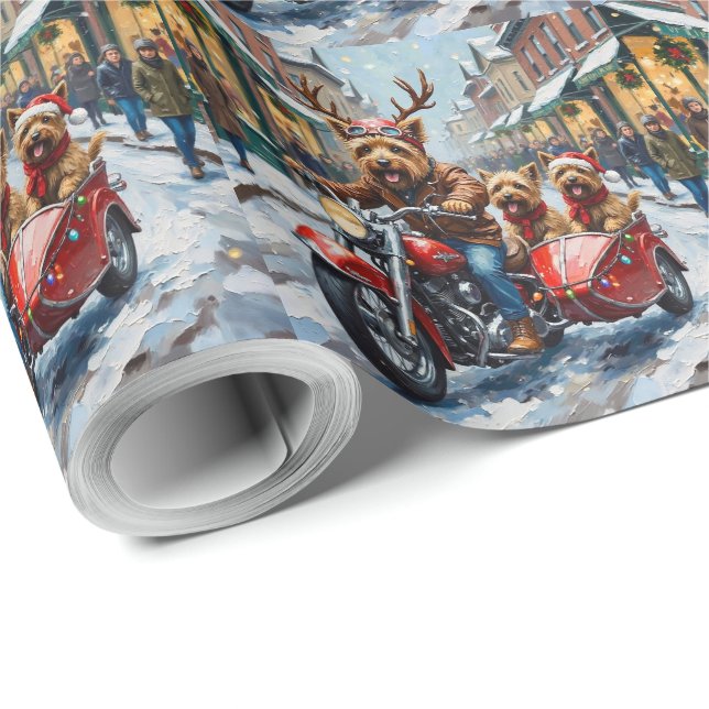 Papel De Regalo Cairn Terrier Christmas Motorcycle Parade Holiday (Esquina del rollo)