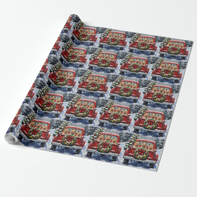 Papel De Regalo Cairn Terrier Christmas Red Truck Holiday (Desenrollado)