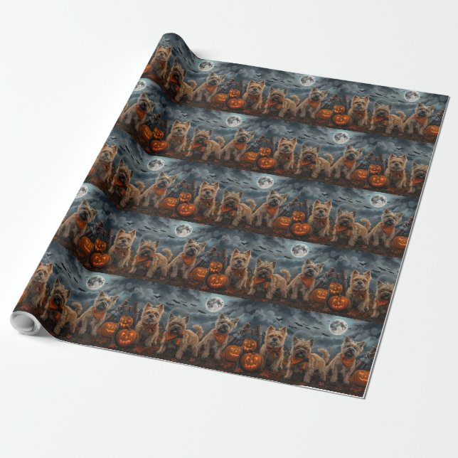 Papel De Regalo Cairn Terrier Halloween Spooky (Desenrollado)