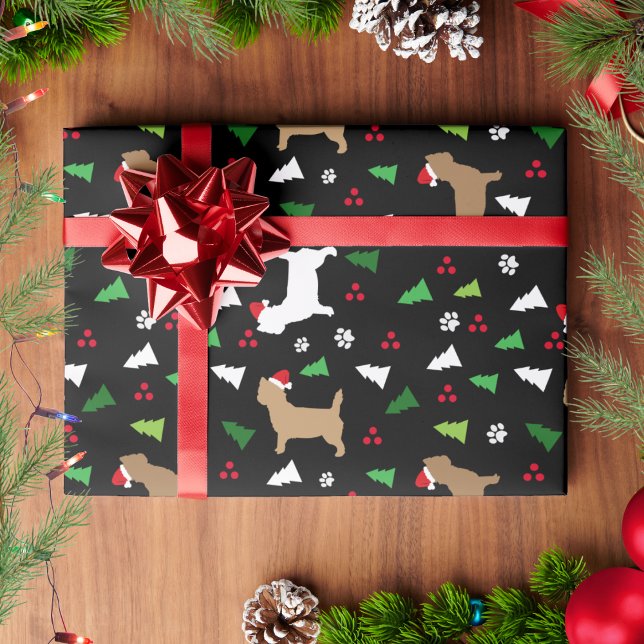 Papel De Regalo Cairn Terriers Santa Hats Navidades Negro (Cairn Terriers Christmas Wrapping Paper in Black )