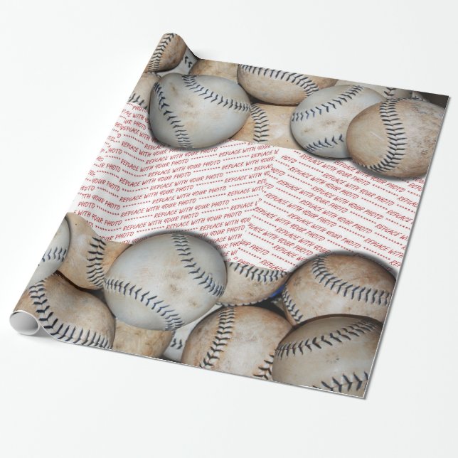 Papel De Regalo Caja de Baseballs - Añadir tres fotos (Desenrollado)