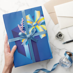 Papel De Regalo Caja de regalo azul con cinta amarilla y Aqua