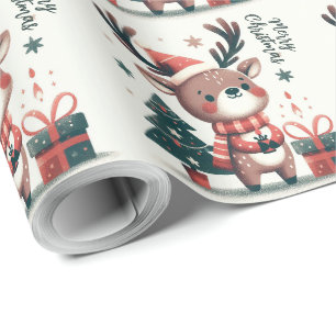 Papel De Regalo Caja de regalo de navidades Cute Santa Reindeer