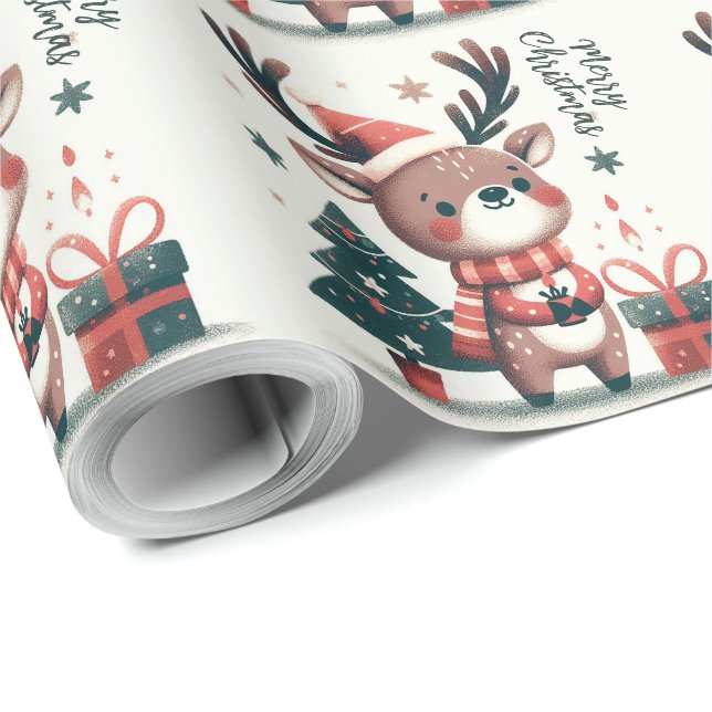 Papel De Regalo Caja de regalo de navidades Cute Santa Reindeer (Esquina del rollo)
