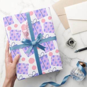 Papel De Regalo Caja de regalo pastel rosa y morado con lunares