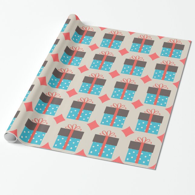 Papel De Regalo Caja De Regalos Retro Azul Y Marrón (Desenrollado)