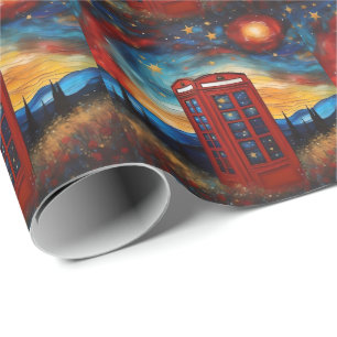 Papel De Regalo Caja Vintage De Teléfono Rojo En Noche Colorida St