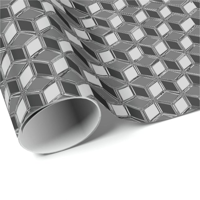Papel De Regalo Cajas cromadas 3-d - gris hematita (Esquina del rollo)