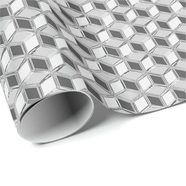 Papel De Regalo Cajas cromadas 3d - gris plateado (Esquina del rollo)