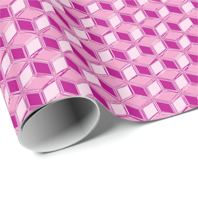 Papel De Regalo Cajas cromadas 3d - rosa fucsia (Esquina del rollo)
