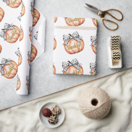Papel De Regalo Calabaza Agradecida con Lazo de Lunares