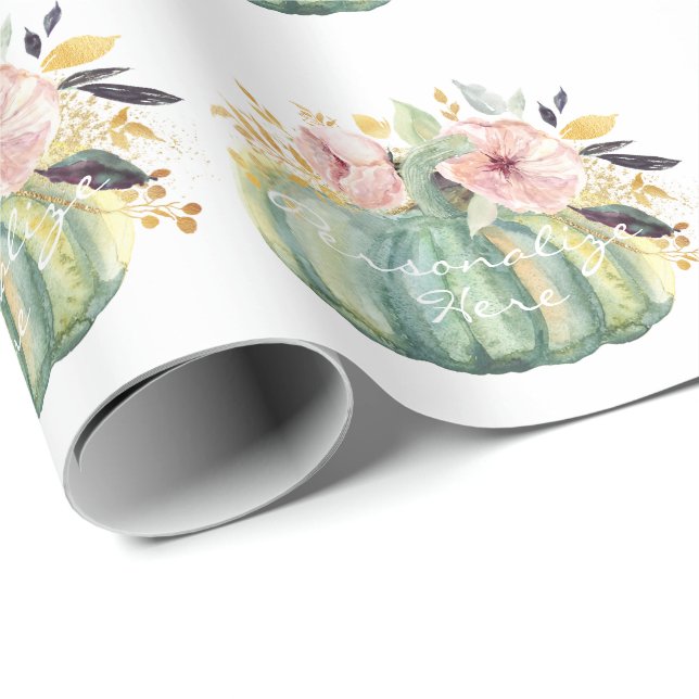 Papel De Regalo Calabaza azul floral otoño acuático elegante otoño (Esquina del rollo)