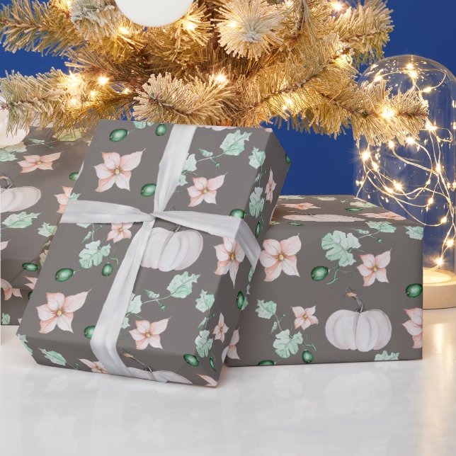 Papel De Regalo Calabaza Blanca Y Flores Patrón De Arte Acuático (Vacaciones)
