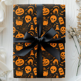 Papel De Regalo Calabaza Cráneo Fantasma Espeluznante Patrón de Ha