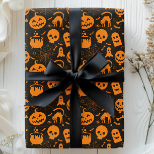 Papel De Regalo Calabaza Cráneo Fantasma Espeluznante Patrón de Ha