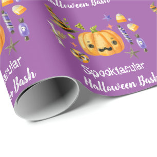 Papel De Regalo Calabaza Cuidada Spooktacular Halloween Bash Purpl